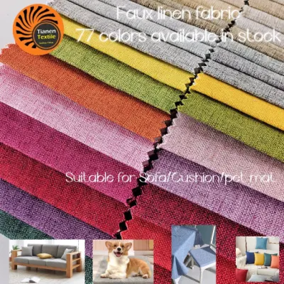 (77 colores disponibles en stock) Tela de tapicería al por mayor de China Tela de lino de imitación de poliéster/tela de cáñamo de imitación para sofá/cojín/alfombrilla para mascotas/mantel/bolsa